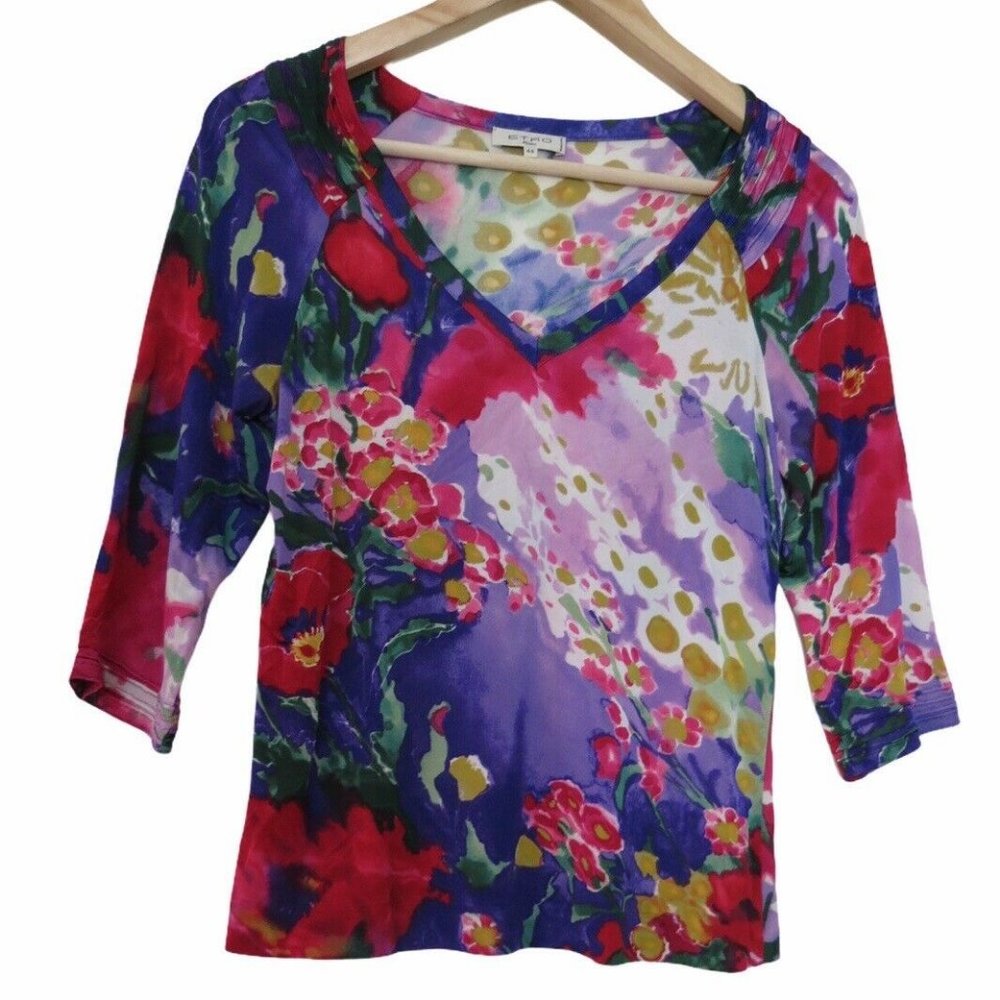 Vintage Y2K Etro Floral Stretchy Top Shirt 44 - Picture 2 of 7